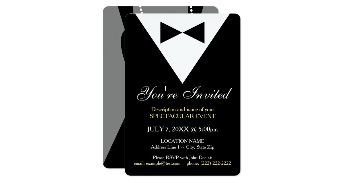 Modern Black Tux Formal Invitation Minimal Design Invitation Zazzle Com