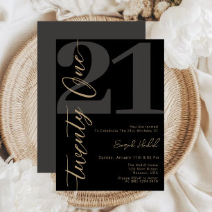 Modern Black Twenty One 21st Birthday Invitation