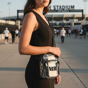 Modern Black Two Letter Monogram Personalized Clear Crossbody Bag