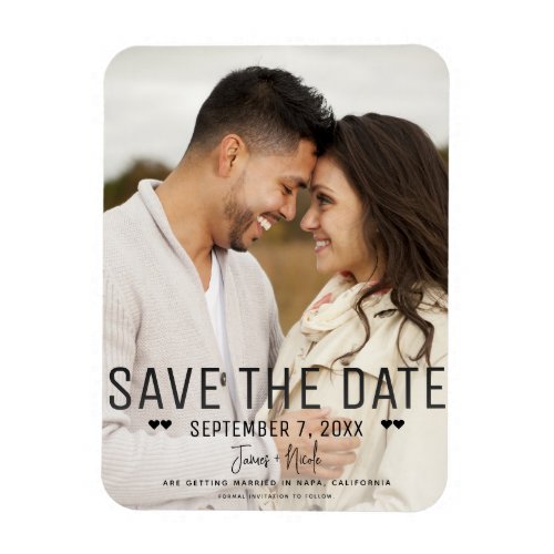 Modern Black Type Save the Date Wedding Photo Magnet