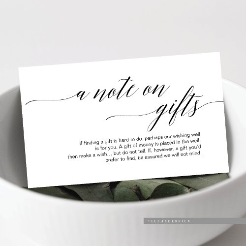 Modern black typeface A note on gifts Enclosure Card