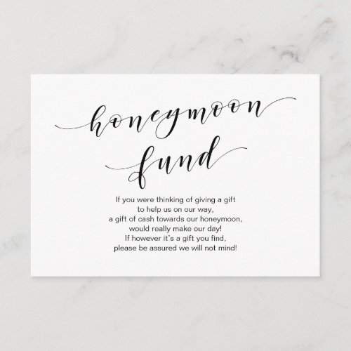 Modern black typeface Wedding Honeymoon Fund wish Enclosure Card