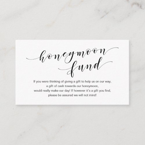 Modern black typeface Wedding Honeymoon Fund Wish Enclosure Card
