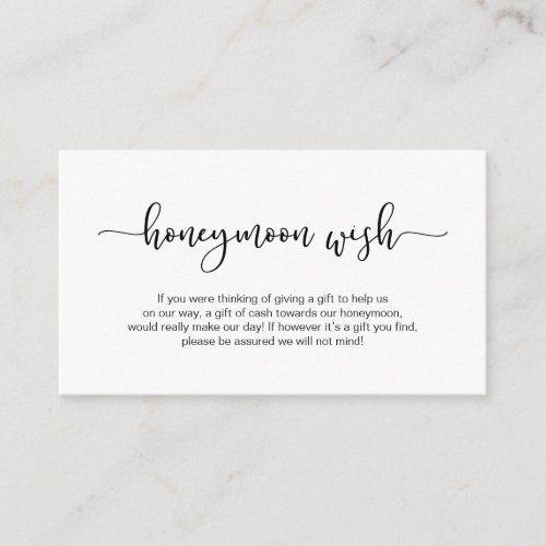 Modern black typeface Wedding Honeymoon Wish Enclosure Card