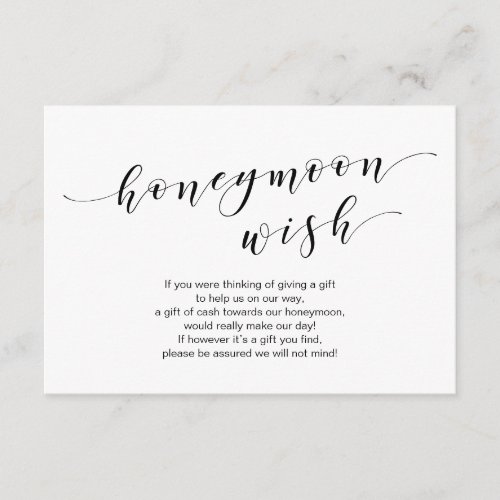 Modern black typeface Wedding Honeymoon Wish Fund Enclosure Card