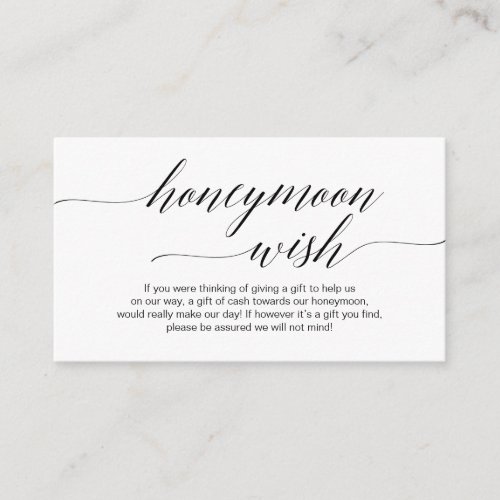 Modern black typeface Wedding Honeymoon Wish Fund Enclosure Card