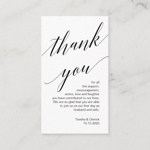 Modern black typeface Wedding Thank you Enclosure Card