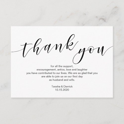 Modern black typeface Wedding Thank you Enclosure Card