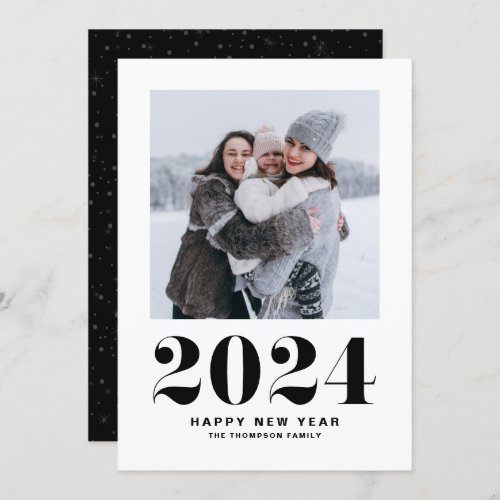 Modern Black Typography 2024 Happy New Year Photo  Holiday Card
