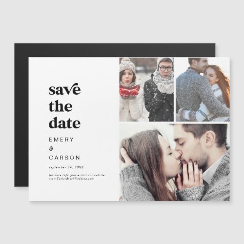 Modern Black Typography 3 Photo Save the Date Magnetic Invitation