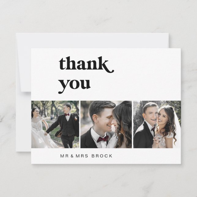 Modern Black Typography 3 Photo Thank You Card (Front)