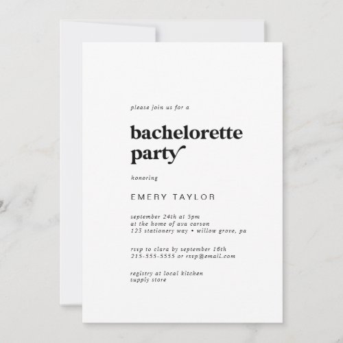 Modern Black Typography Bachelorette Party Invitation