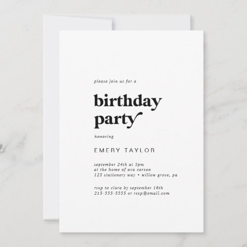 Modern Black Typography Birthday Party