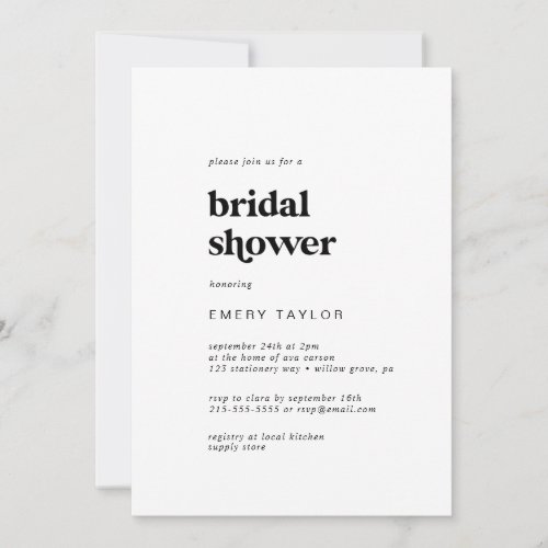 Modern Black Typography Bridal Shower Invitation