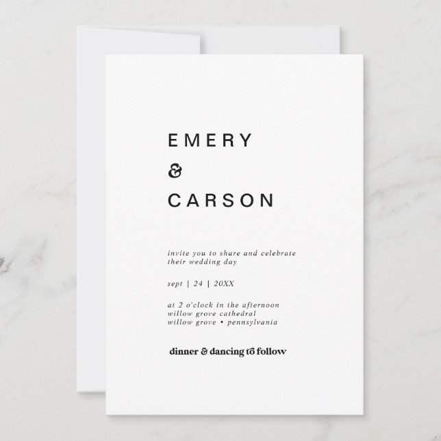 Modern Black Typography Casual Wedding Invitation (Front)