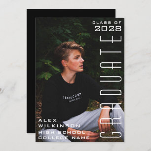 Modern Black Typography Chic Photo Graduation Invitation