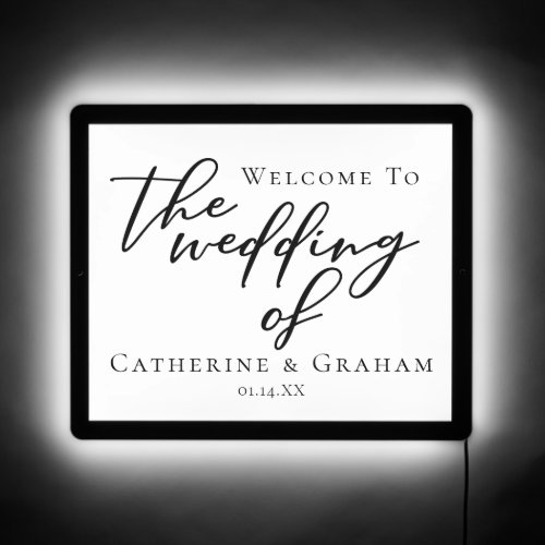 Modern Black Typography Chic Wedding Welcome LED Sign