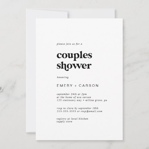 Modern Black Typography Couples Shower Invitation