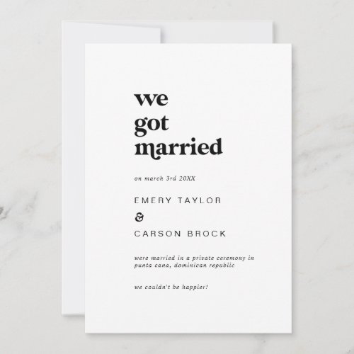 Modern Black Typography Elopement Announcement