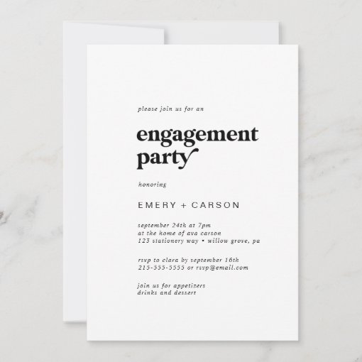Modern Black Typography Engagement Party Invitation | Zazzle