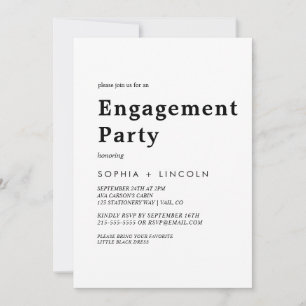 Modern Black Typography Engagement Party  Invitation
