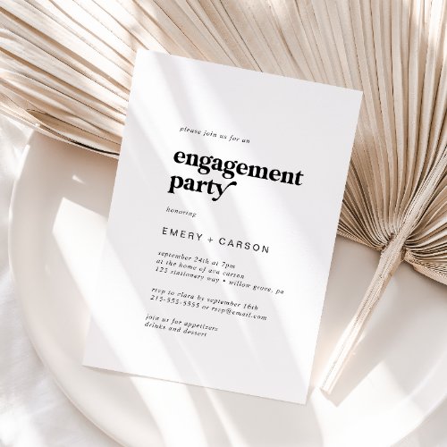 Modern Black Typography Engagement Party Invitation