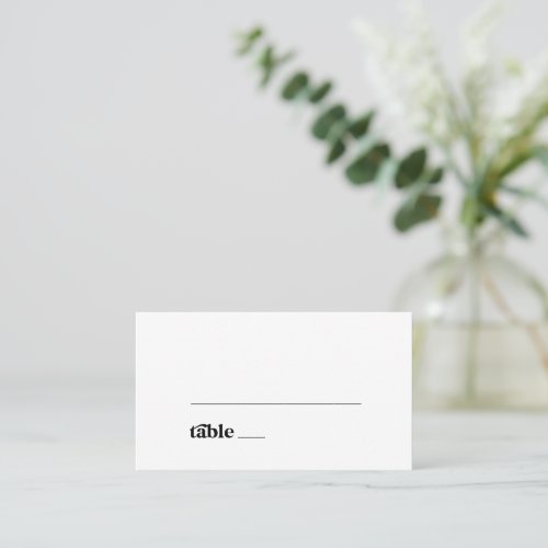 Modern Black Typography Flat Wedding Place Card