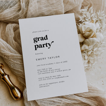 Modern Black Typography Grad Party Invitation by FreshAndYummy at Zazzle
