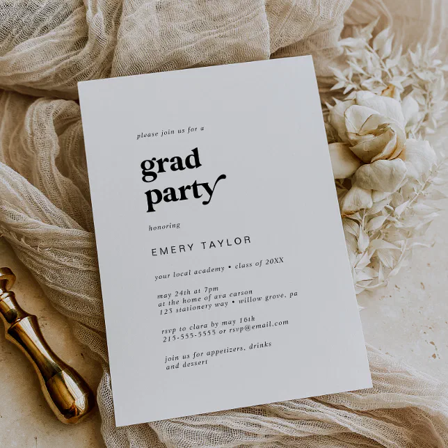 Modern Black Typography Grad Party Invitation | Zazzle