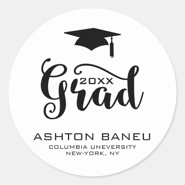 Modern Black Typography-Graduation Classic Round Sticker (Front)