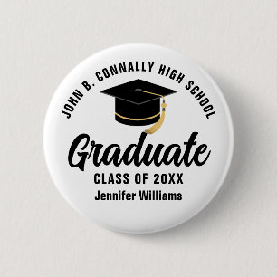 Modern Black Typography Graduation Name Tag Button