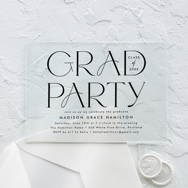 Modern Black Typography Graduation Party Acrylic Invitations (Creator Uploaded)