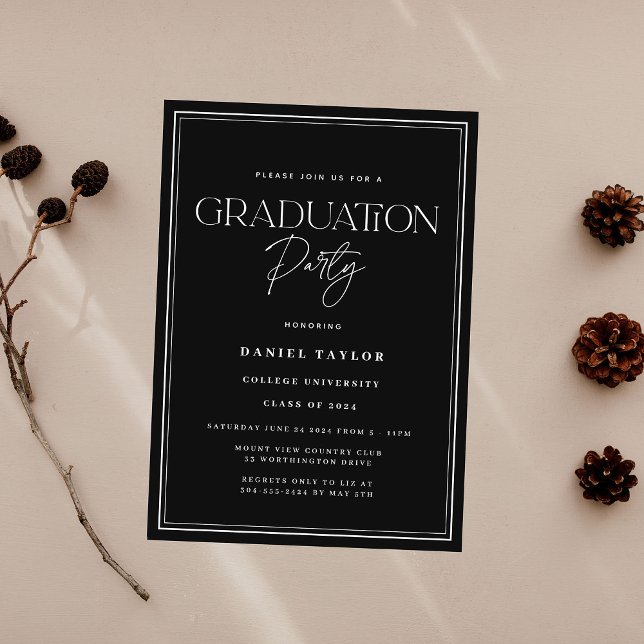 Modern Black Typography Graduation Party Invitation (Creator Uploaded)