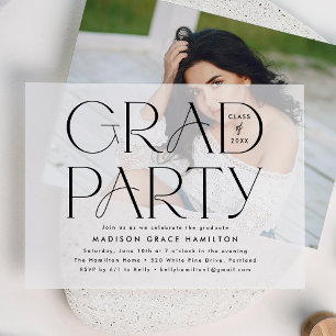 Modern Black Typography Graduation Party Vellum Invitations