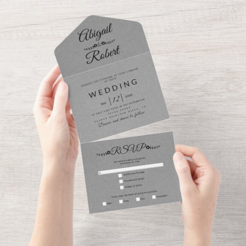 Modern black typography gray kraft paper wedding a all in one invitation