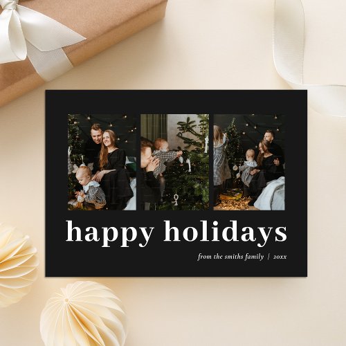 Modern Black Typography Happy Holidays Photo Holiday Card