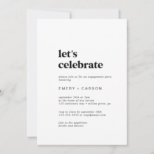 Modern Black Typography Lets Celebrate Invitation