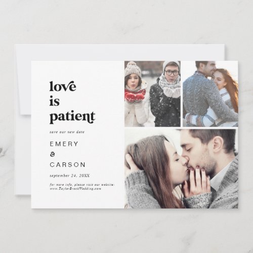 Modern Black Typography Love is Patient 3 Photo Save The Date