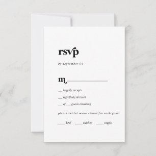 Modern Black Typography Menu Choice RSVP Card