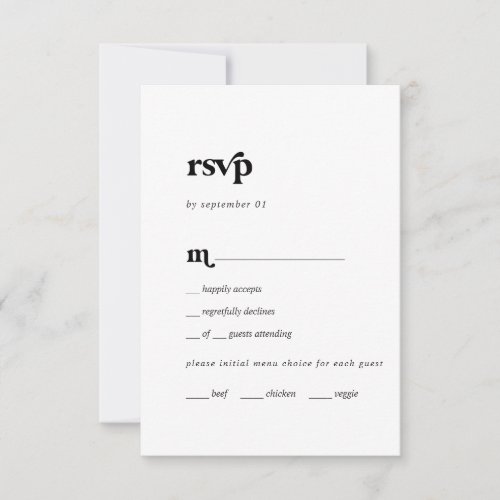 Modern Black Typography Menu Choice RSVP Card