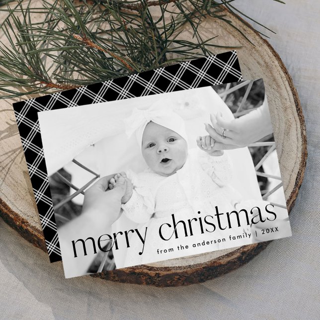Modern Black Typography Merry Christmas Photo Holiday Card (Creator Uploaded)