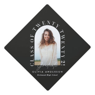 Modern black typography photo arch graduation cap topper