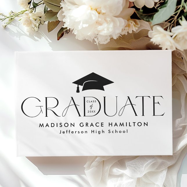 Modern Black Typography Photo Graduation Guest Book (Creator Uploaded)