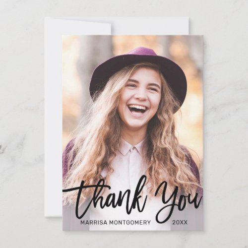 Modern Black Typography Photo Graduation Thank You Card