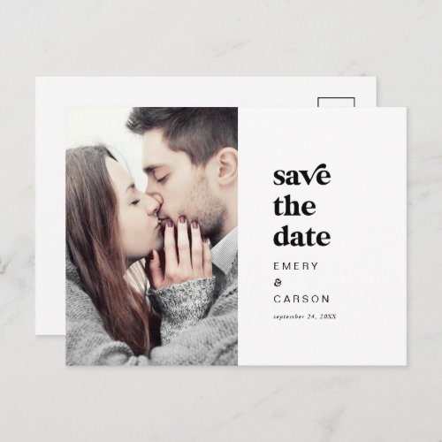 Modern Black Typography Photo Save the Date Invitation Postcard