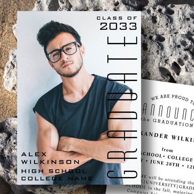 Modern Black Typography Photo Simple Graduation Announcement (Creator Uploaded)