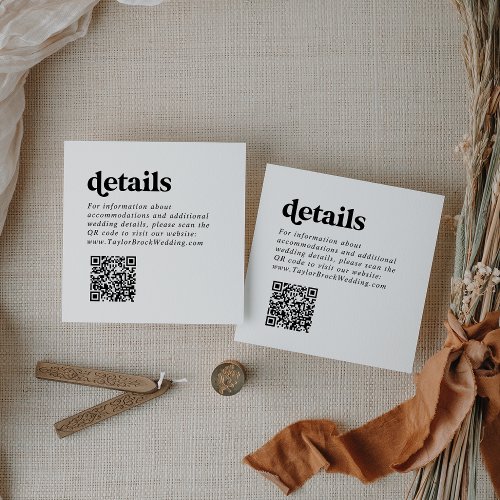Modern Black Typography QR Code Wedding Details Enclosure Card
