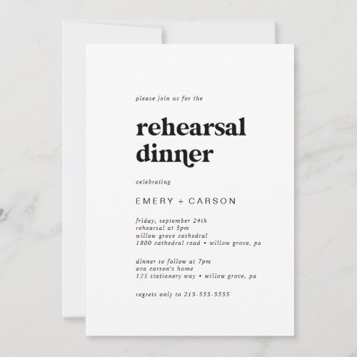 Modern Black Typography Rehearsal Dinner Invitation