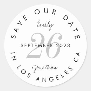 Modern Black Typography Save The Date Classic Round Sticker