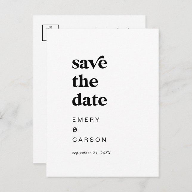 Modern Black Typography Save the Date Invitation Postcard (Front/Back)